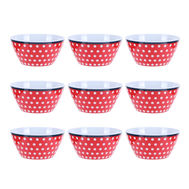 Set Mit 12 Salatschüsseln (15 Cm Durchmesser), Melamin-servierschüsseln, Porzellanimitat, Rotes Punktmuster