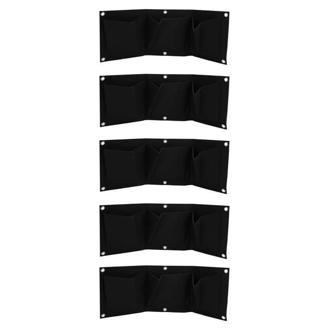 Set Mit 5 Wand-pflanzsäcken Aus Filz Mit 3 Taschen Für Drinnen Und Draußen, Schwarz