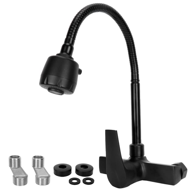 G1/2 Wandarmatur Für Bad/dusche Mit Warm- Und Kaltwasser, 360°-schwenkfunktion, Oberfläche Aus Schwarz Eingebranntem Messing Und Abs-sprühkopf.