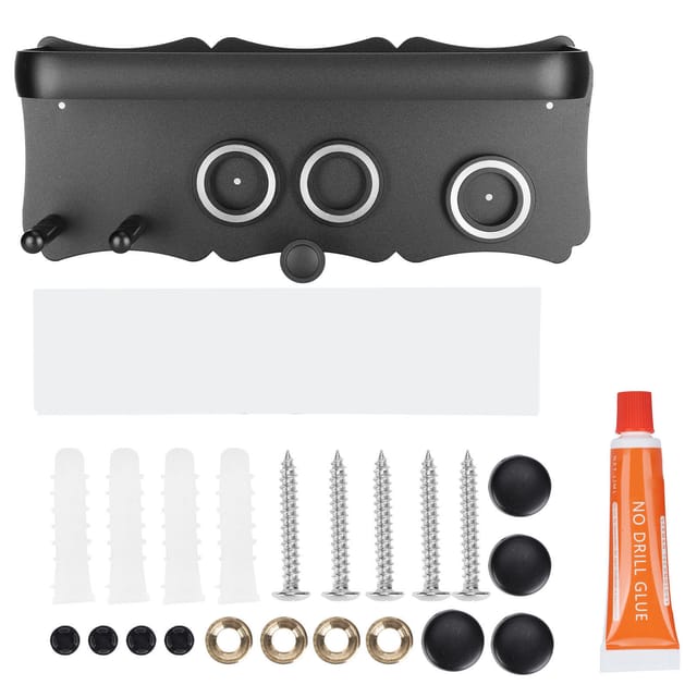 Wandhalterung Für Haartrockner, Badezimmer-organizer, Schwarzes Aluminium, 2er-set Mit Zubehör