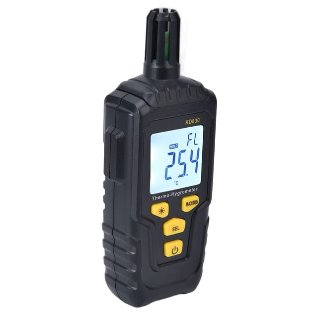 Digitales Anemometer Kd830 Mit Hintergrundbeleuchtetem Lcd-display, Messung Von Belüftung, Windgeschwindigkeit, Temperatur Und Luftfeuchtigkeit, Schwarzes Abs-gehäuse, 175 G