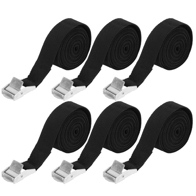 Set Mit 6 Verstärkten Spanngurten Mit Lkw-schnalle Für Motorrad, Lkw, Gepäck, 2,5 M X 2,5 Cm, Schwarzes Nylon, 200 Kg