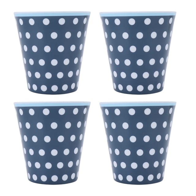 Set Mit 4 Dunkelblauen Melaminbechern Im Porzellan-look Mit Polka-dot-muster Für Zuhause, Schule, Partys Und Getränke, 260 Ml