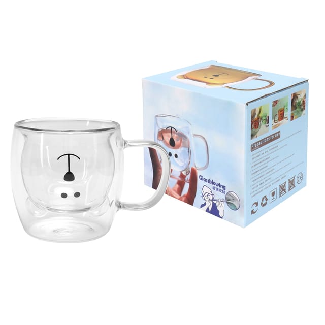 250 Ml Doppelwandiger, Bärenförmiger Becher Aus Borosilikatglas Mit Henkel Für Wasser, Tee, Kaffee, Milch, Für Den Hausgebrauch, Transparent