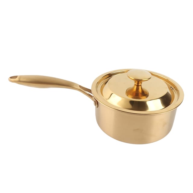Dickwandiger Milchtopf Aus Edelstahl 304 Mit Deckel, Dreilagigem Verbundboden Und Zusätzlichem Goldfarbenen Dampfeinsatz