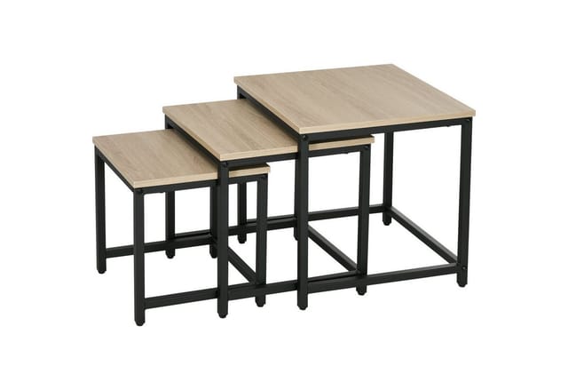 HOMCOM Couchtisch Satztisch mit Stahlrahmen im Industriedesign (Sofatisch, 3-St., Beistelltisch), Naturholz Spanplatte, Stahl