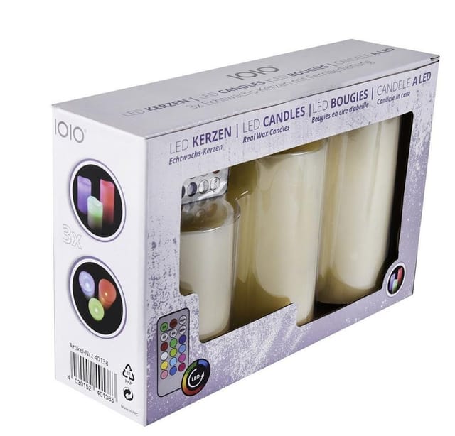 IOIO LED-Kerze 3er LED Echtwachs Kerzen Set Fernbedienung RGB Farbwechsel Timer, Wachskerze Rußfrei flackernde Flamme Batterie Stumpenkerzen