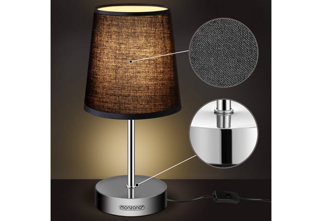 monzana Tischleuchte Lumiere, Anthrazit 2er Set, 2er Set 32 cm Stoffschirm E14 Chrom Metall Wohnzimmer Büro