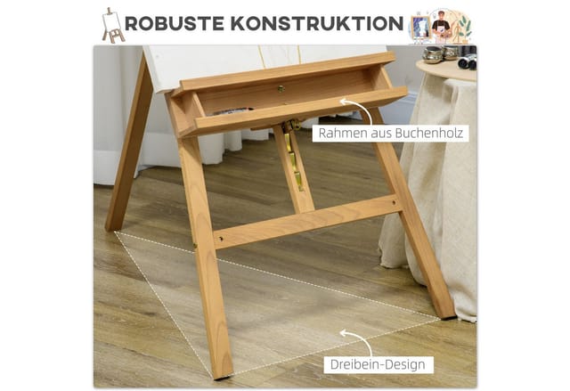Vinsetto Staffelei aus Buchenholz, klappbar, höhenverstellbar, für Erwachsene, Anfänger, Künstler, Naturholz