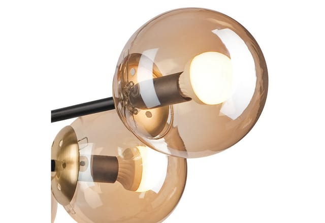 Licht-Erlebnisse Deckenleuchte PARASOS, ohne Leuchtmittel, Rauchglas Metall 64 cm breit in Gold Schwarz E14 Kugel Schirm Modern