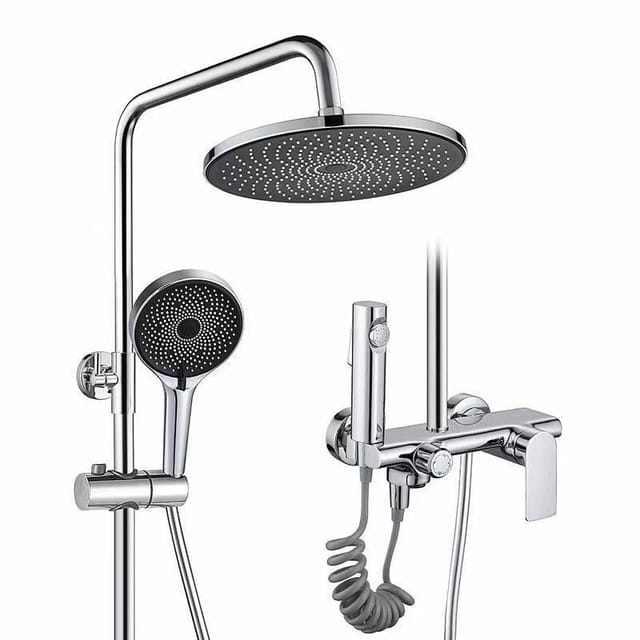 Einbau-duschset Aus Messing Für Badezimmer, Druckdusche, Dusche, Badewanne, Mischbatterie – Kleine Galvanisierte Schiebeplatte, Vier Geschwindigkeitsstufen
