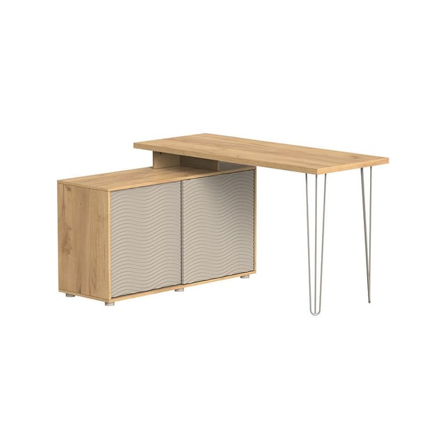 Vicco Eckschreibtisch Notivo, Cashmere/Cashmere, 135 x 55 cm mit Aktenschrank