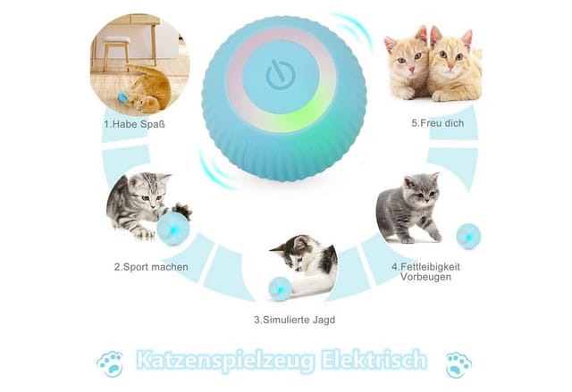 TUWENA Tier-Beschäftigungsspielzeug Katzenspielzeug, mit LED-Licht,360° Selbstdrehender Ball