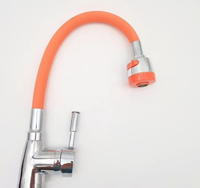 Hochwertiges Schwarzes T-stück Mit Spitzer Form Und Universellem Farbigen Schlauch Für Küchenspülen, Warm-/kaltwasserarmaturen Und Waschbecken – Spritzgeschützter Wasserhahn – Orange Ausführung