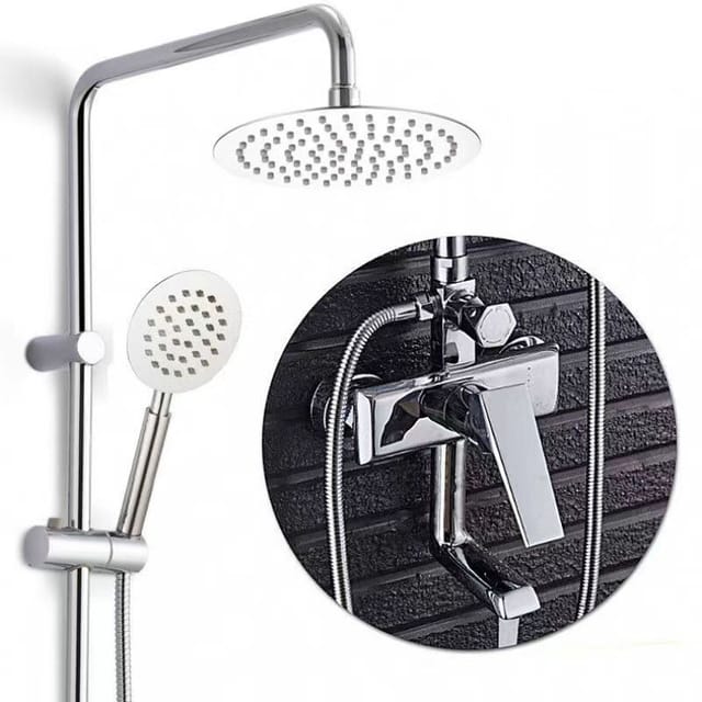 Quadratischer Duschkopf Mit Drei Strahlarten, Duschkopf Aus Kupfer, Duschset Für Badewanne – Rundes Modell