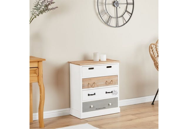 CARO-Möbel Kommode SALVA, Schubladenschrank mit 4 Schubladen Vintage Shabby Chic weiß