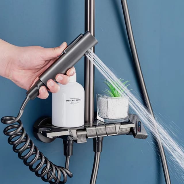 Duschset Fürs Badezimmer, Anthrazitgraue Kupferoberfläche, Unterputzmontage, Multifunktionaler Warm-/kaltwasser-regenduschkopf Mit Zusatzstrahl -- To-551