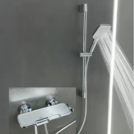 Einfacher Zweikammer-duschkopf, Komplett Aus Anthrazitgrau Verkupfertem Metall, Für Bad Und Wc - Elektrolytisch Verkupfert Mit Zwei Geschwindigkeiten [mit Steigleitung]