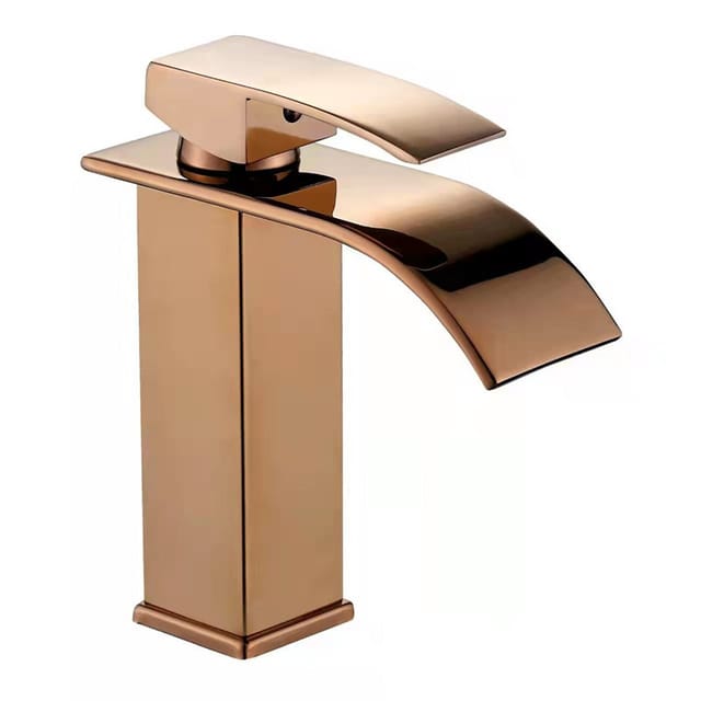 Aufsatzwaschbecken Aus Massivem Kupfer Im Wasserfall-stil Mit Warm- Und Kaltwasserhahn Für Waschtisch/toilette – Ausführung In Roségold [maßanfertigung]