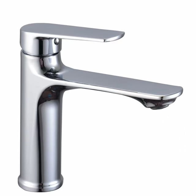 Hoher Waschtisch Mit Gebürsteter Grauer Beckenarmatur, Luxuriöser Minimalistischer Skandinavischer Stil, Warm- Und Kaltwasserhahn Unter Der Arbeitsplatte – Flaches, Galvanisiertes Modell