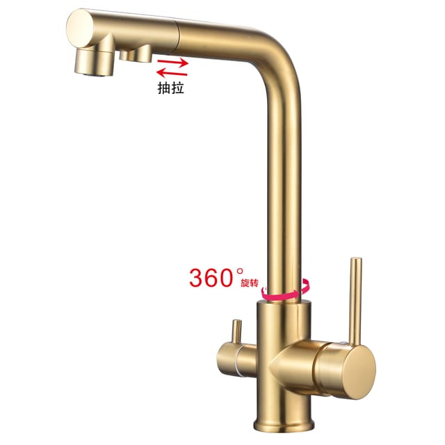 Küchenarmatur Aus Vollkupfer Mit Ausziehbrause, Bestseller In Russland, 3-in-1-wasserfilterarmatur Mit Doppelsteuerung Für Spüle/gemüsewaschbecken Und Warm-/kaltwasser – Korpus Aus Zinklegierung Mit A