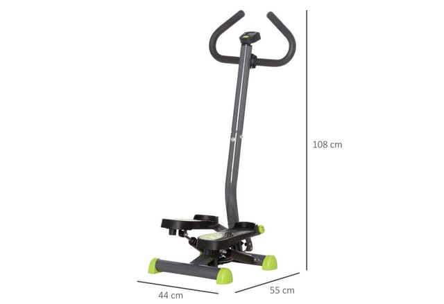 HOMCOM Stepper Fitness Swing Stepper mit LCD-Schirm und Handgriff (Hometrainer, 1-tlg., Sportgeräte), für Zuhause bis 100 kg Stahl ABS Grau+Grün 55 x 44 x 108 cm