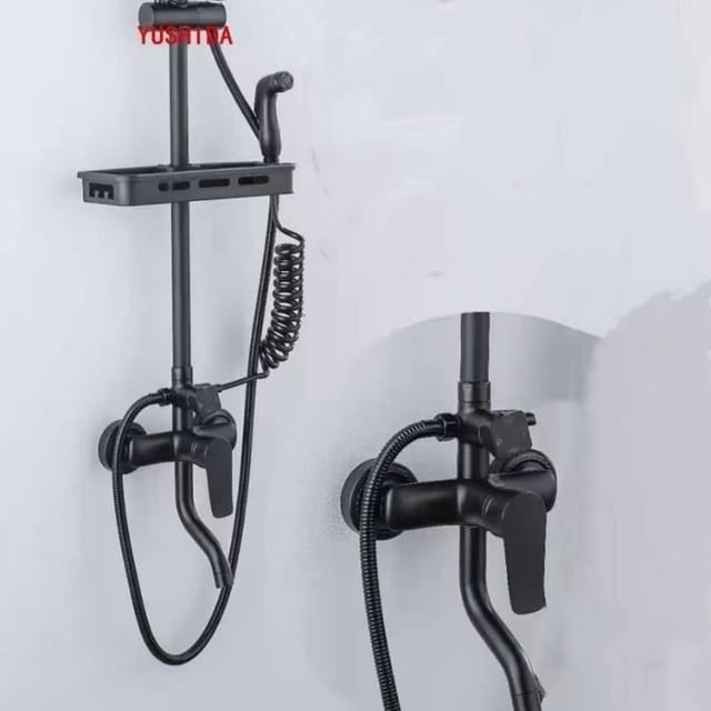 Einbau-duschkopf-set Aus Messing Für Badezimmer, Druckdusche, Dusche, Badewanne, Mischbatterie – Kleiner Schwarzer Quadratischer Vierstufen-duschkopf