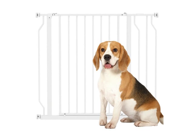 PawHut Hundegitter verstellbarer Schutzgitter mit 2-Wege-Öffnung (Hunde Treppenschutzgitter, 1 St., Schutzgitter für Haustier), Weiß 75-95 x 4 x 76 cm