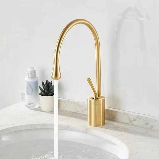 Europäischer Tropfhahn Mit Überlauf, Schwenkbarer Waschtisch-waschtischarmatur, Warm- Und Kaltwasser-waschtischarmatur Für Toilette, Bestseller - Gebürstetes Gold [niedrigere Version]