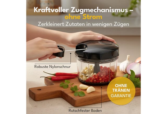 Lebenlang Zerkleinerer, manueller Zwiebelschneider & Multizerkleinerer, Gemüse & Knoblauch, 0 W, Edelstahlklingen I Spülmaschinengeeignet I BPA-frei IRutschfeste Basis