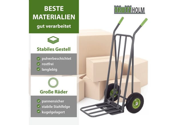 TRUTZHOLM Sackkarre Paketkarre mit extra Ladefläche 42 cm Traglast 250 kg Stahlrahmen, Klappbar