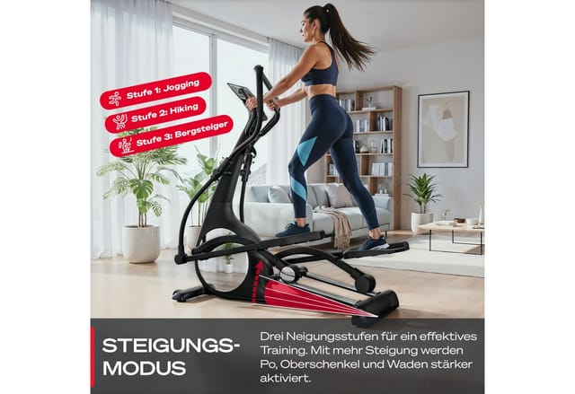 Sportstech Crosstrainer sCross, Transportrollen, motorisiert Magnetbremssystem, 32 Widerstandsstufen