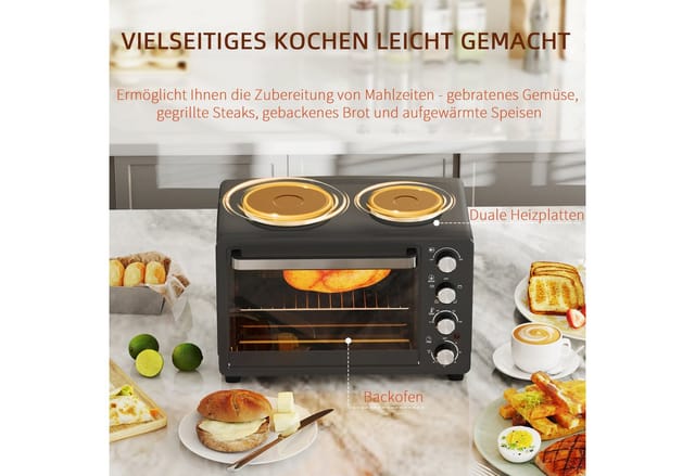 HOMCOM Minibackofen, mit Warmhalteplatten, Backblech und Grillrost
