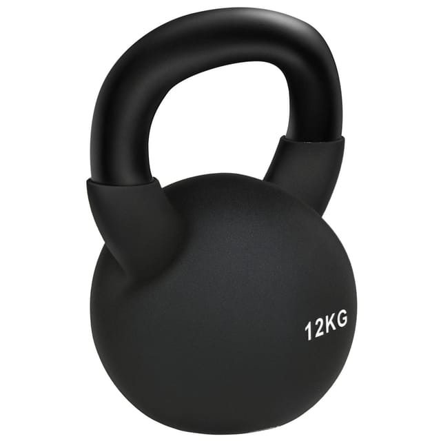 HOMCOM Kettlebell 12 KG Kugelhantel aus Gusseisen Gewichtkugel, Schwarz, (kettelbelltset, Bodenschonende Schwunghantel), Schwarz 20 x 13 x 23 cm