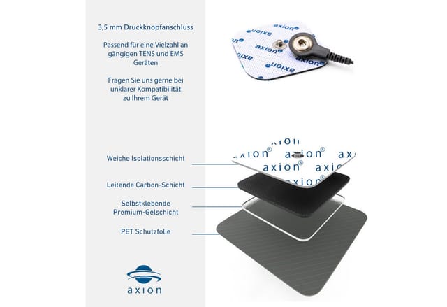Axion Elektrodenpads passend zu Sanitas, Beurer - 10x5cm, 3.5mm Druckknopfanschluss, 12 St.,selbstklebende TENS EMS Elektroden für TENS EMS Geräte