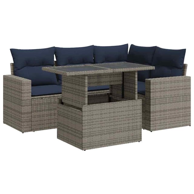 Vidaxl Rattan - 5-tlg. Garten-sofagarnitur Mit Kissen Grau Poly Rattan Akazie