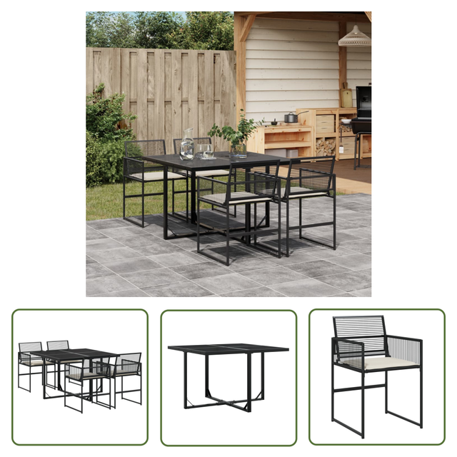 The Living Store 5-tlg. Garten-essgruppe Mit Kissen Schwarz Poly Rattan - Gartenmöbel - Essgruppe - Gartenset - Outdoortisch - Gartenstuhl