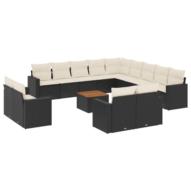Vidaxl Rattan - 14-tlg. Garten-sofagarnitur Mit Kissen Schwarz Poly Rattan