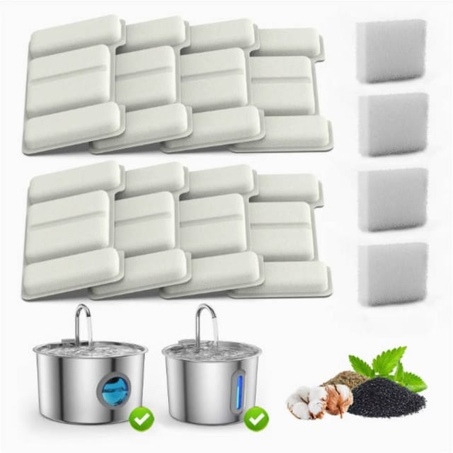 Lot De 8 Filtres Inox Pour Fontaines À Chats Et Chiens, 4 Filtres En Mousse, Eau Potable Saine Et Propre, Lot Complet
