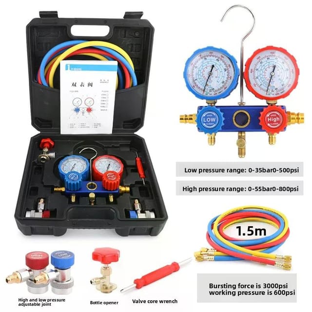 Ensemble De Recharge Pour Climatisation Auto (r134a, R22, R404a, R407c), Avec Tuyaux, Adaptateurs Et Clé De Valve De Rechange