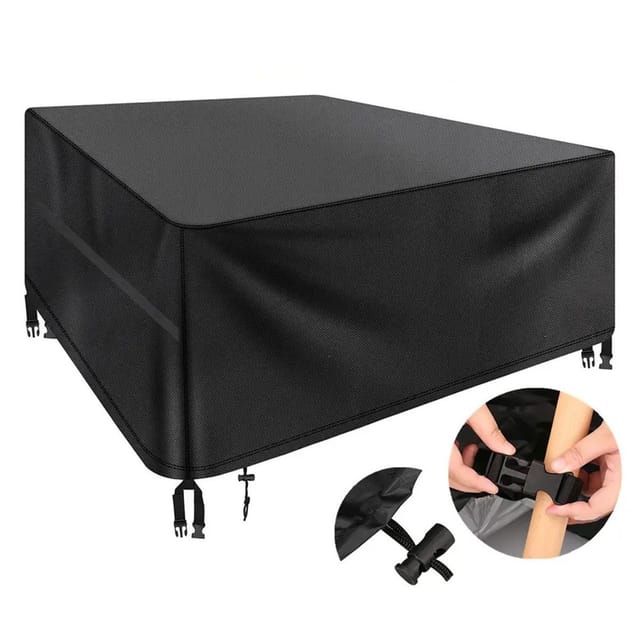 Housse De Protection Noire En Polyester 420d Pour Meubles De Jardin, Adaptée Mobilier Terrasse 210 X 140 X 80 Cm, Bouton