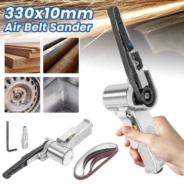 Une Ponceuse Pneumatique 10 Mm, Appareil Portable Professionnel, Livrée Avec 5 Bandes Abrasives, Usage En Atelier Et Garage