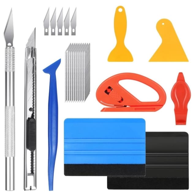 Ensemble D'Outils Professionnel Pour Pose De Film Teinté Sur Vitres De Voiture, Raclette Feutre, Grattoir Et Lames, Vitrage