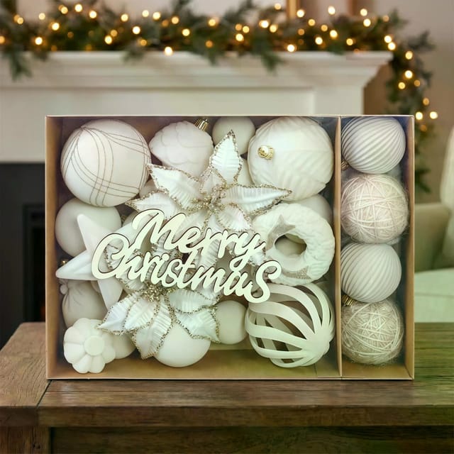Ensemble De 38 Décorations De Noël : Boules En Velours, Étoile Givrée, Ruban Et Panneau De Porte, Lot Festif Pour La Maison