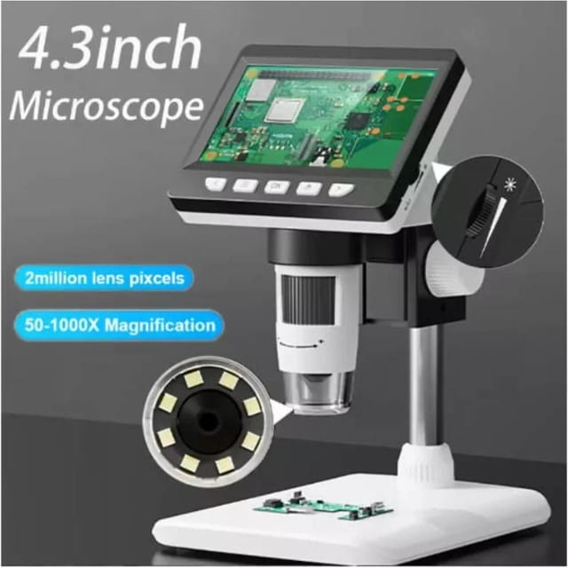 Microscope Numérique Hd Portable 4,3 Pouces, Grossissement 50 À 1600x Et 8 Led, Batterie 2000 Mah, Photo Vidéo Et Trépied Usb