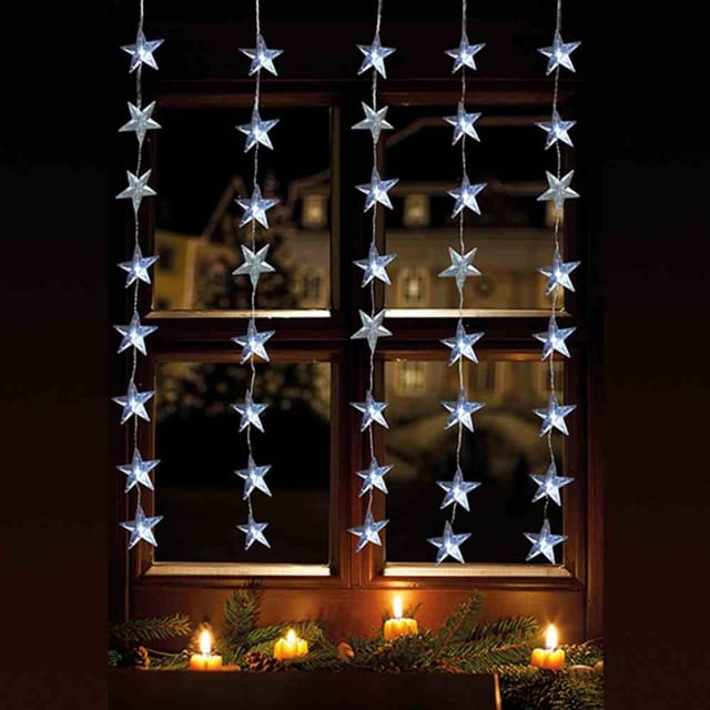 Led-vorhang 1 X 1,2 M, 5 Stränge X 8 Stern-ornamente Ip44 Außenadapter