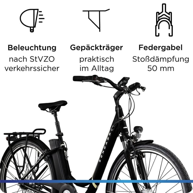 Zündapp E-Bike City »Z517 700c«, 28 Zoll, ohne Korb (Schwarz)