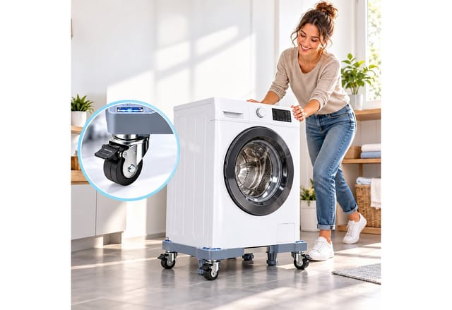 Relaxdays Waschmaschinenuntergestell Verstellbar, 42-65cm, Fahrbar, Bis 200kg, Sockel Für Waschmaschine & Trockner, Grau