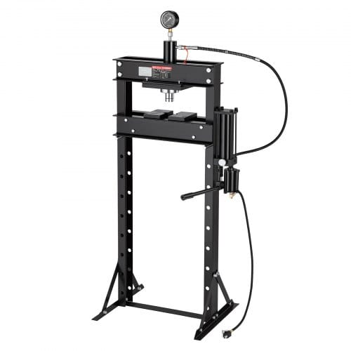 VEVOR Hydraulische Werkstattpresse 20 t mit 9 Höhenstufen Stahl für Biegen, Richten, Pressen & Stanzen, Manuell und Pneumatisch, mit H-Rahmen, Manometer, 48-mm-Pressstempel und Rutschfestem Gummigriff