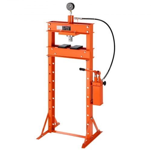 VEVOR Hydraulische Werkstattpresse 20 t Zweistufige Handpumpe 9 Höhenstufen für Biegen, Richten, Pressen von Kreuzgelenken und Lagern, mit Manometer, H-Rahmen und 48-mm-Pressstempel für Werkstätten